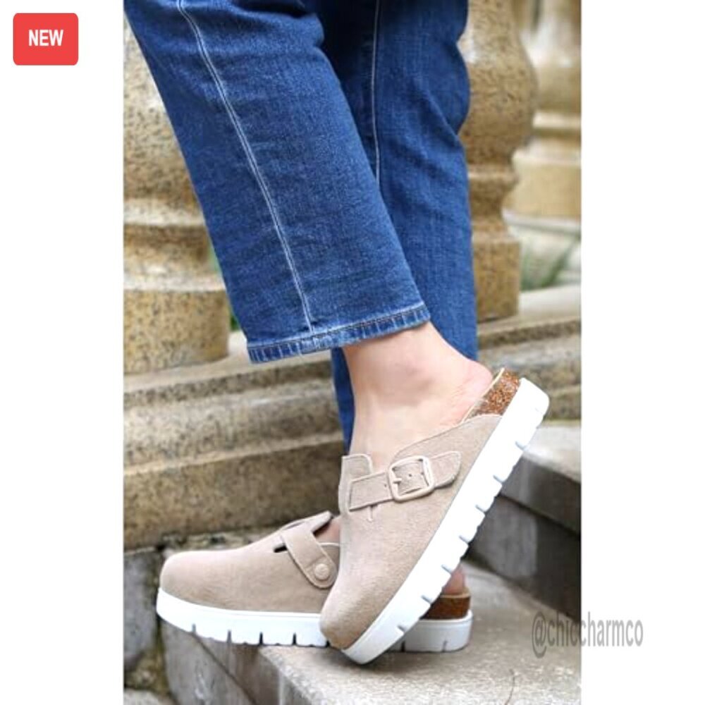 Genuine Suede Platform Clogs, Arch Support Mules, Women's Size - Picture 4 of 7